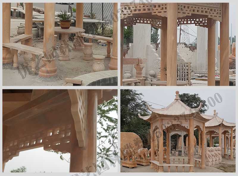 中式大理石涼亭，石雕六角亭子細節圖，定制中式景觀涼亭