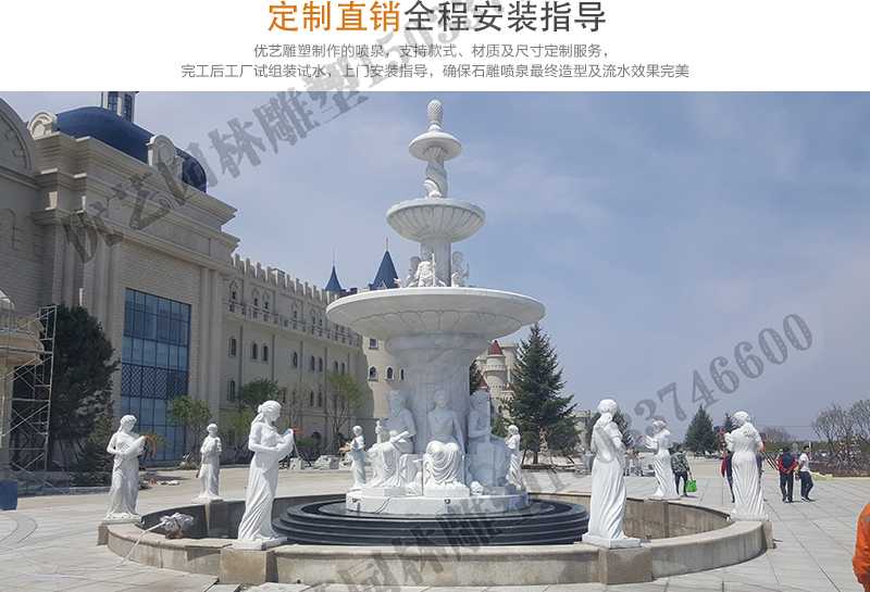 大理石景觀噴泉安裝，如何安裝大型景觀噴泉，定制石雕噴泉工廠